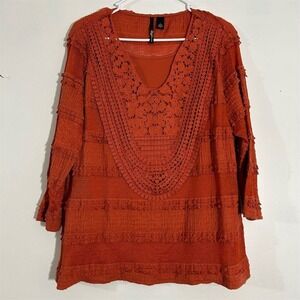 Sky'es the limit  Women's Burnt Orange Lace Long Sleeve Top Size L